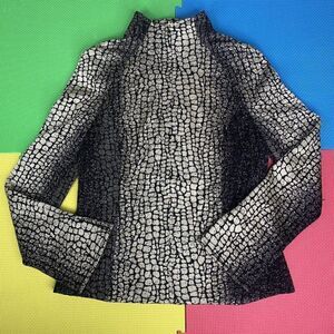 St. John Women’s 4 Zip Up High Neck Multicolor Blazer Shiny Jacket Animal Print